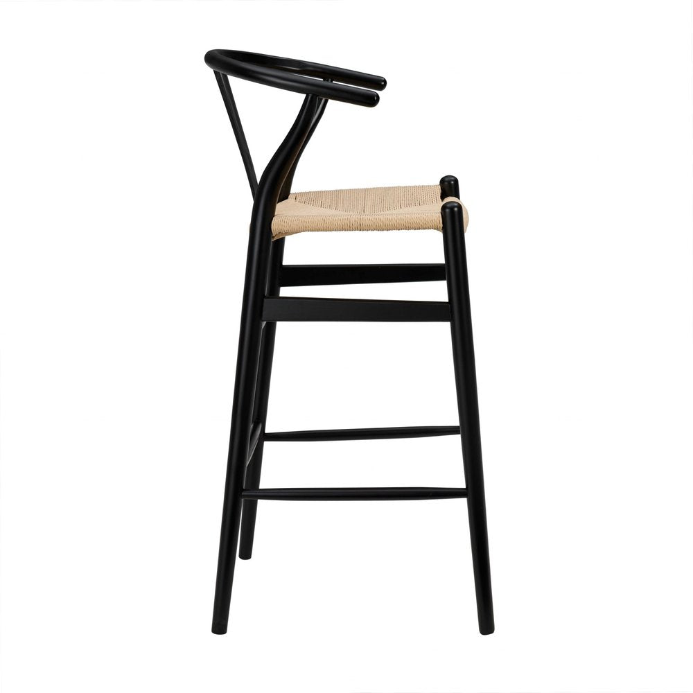 30" Natural And Black Rush And Solid Wood Low Back Counter Height Bar Chair HomeRoots