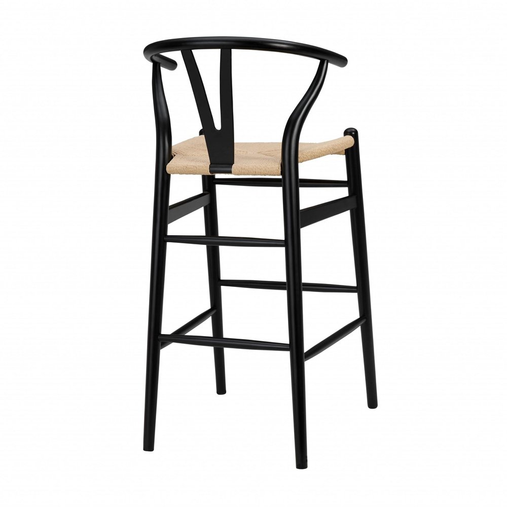 30" Natural And Black Rush And Solid Wood Low Back Counter Height Bar Chair HomeRoots