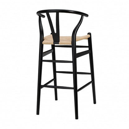 30" Natural And Black Rush And Solid Wood Low Back Counter Height Bar Chair HomeRoots