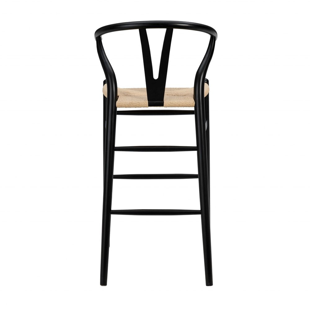 30" Natural And Black Rush And Solid Wood Low Back Counter Height Bar Chair HomeRoots
