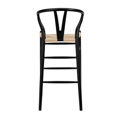 30" Natural And Black Rush And Solid Wood Low Back Counter Height Bar Chair HomeRoots