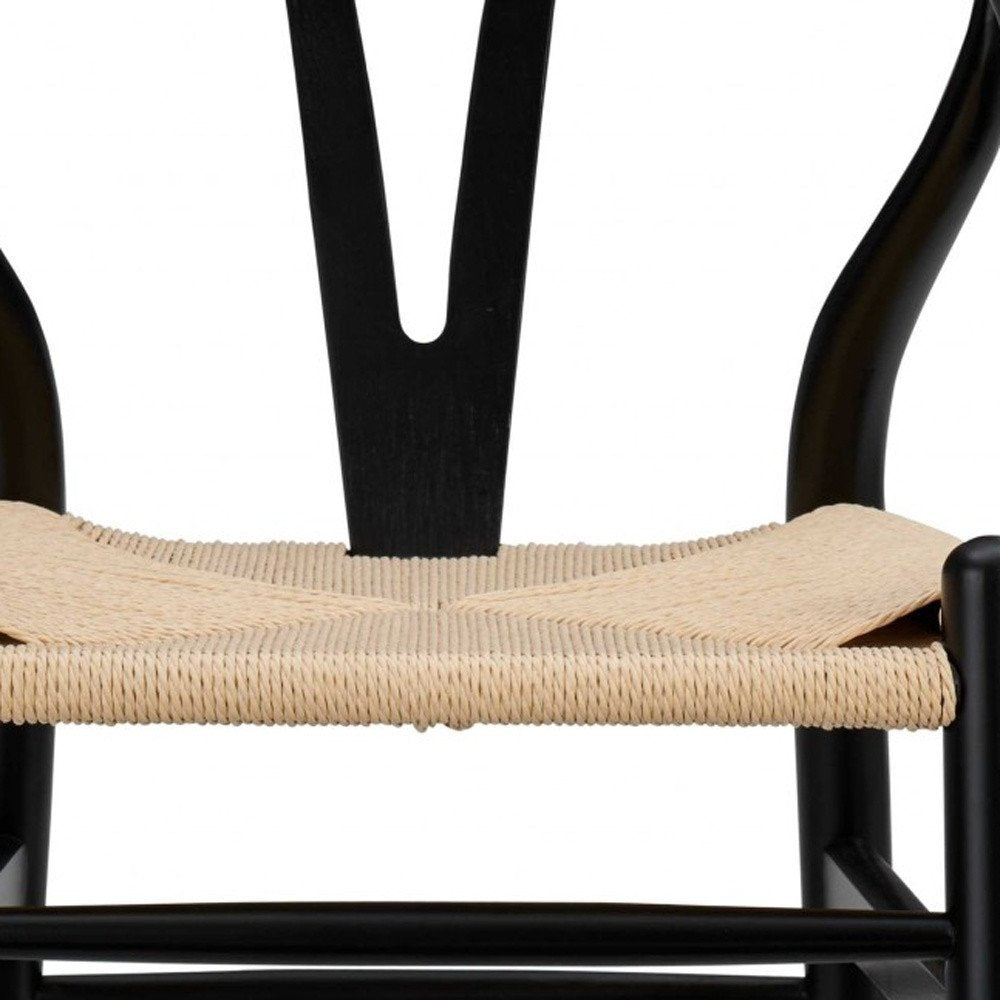 30" Natural And Black Rush And Solid Wood Low Back Counter Height Bar Chair HomeRoots