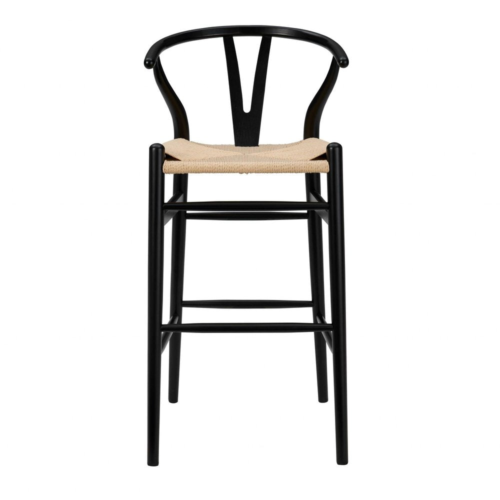 30" Natural And Black Rush And Solid Wood Low Back Counter Height Bar Chair HomeRoots