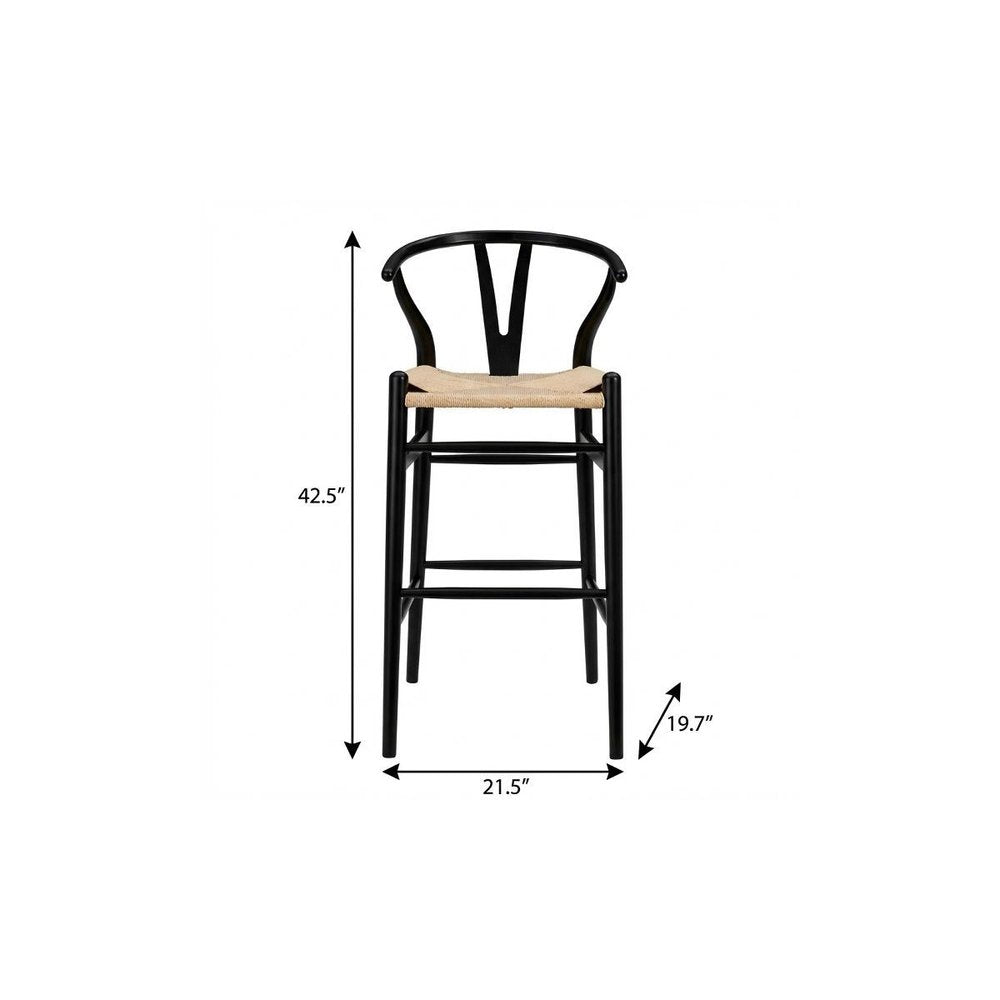 30" Natural And Black Rush And Solid Wood Low Back Counter Height Bar Chair HomeRoots