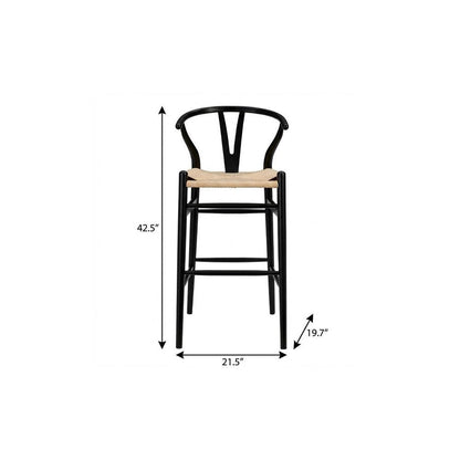30" Natural And Black Rush And Solid Wood Low Back Counter Height Bar Chair HomeRoots