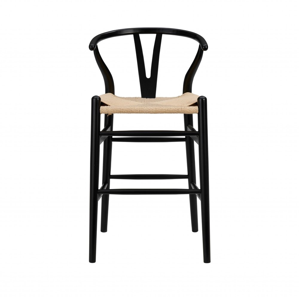 26" Natural And Black Rush And Solid Wood Counter Height Bar Chair HomeRoots