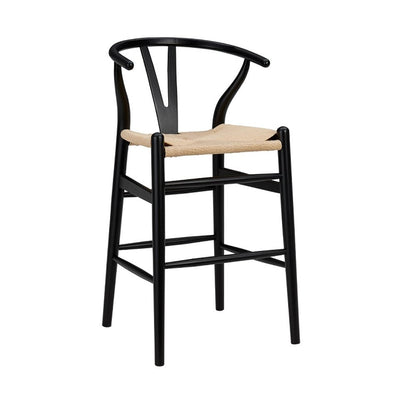 26" Natural And Black Rush And Solid Wood Counter Height Bar Chair HomeRoots
