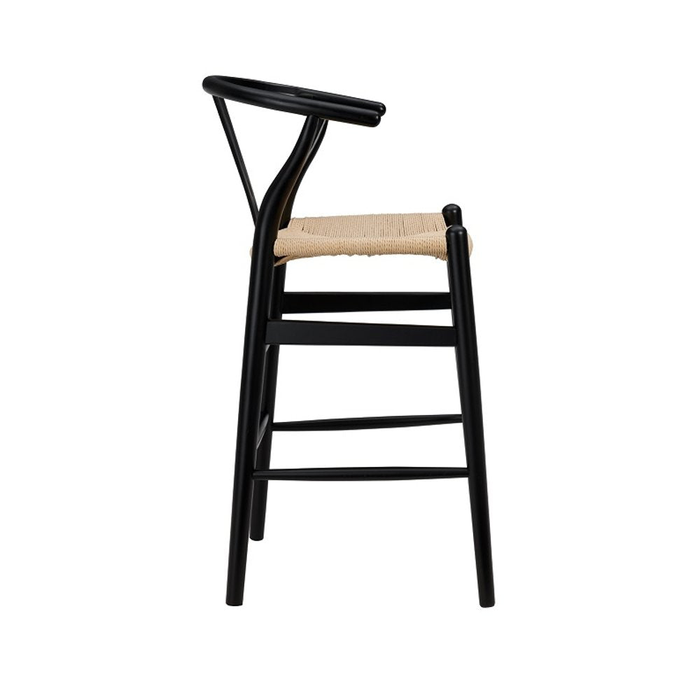 26" Natural And Black Rush And Solid Wood Counter Height Bar Chair HomeRoots