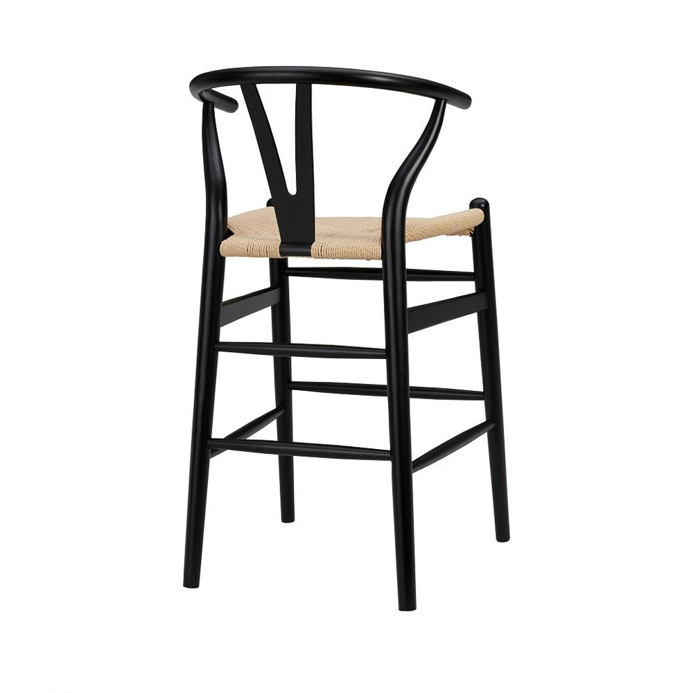 26" Natural And Black Rush And Solid Wood Counter Height Bar Chair HomeRoots