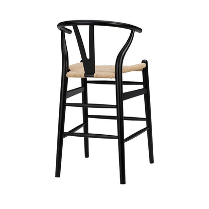 26" Natural And Black Rush And Solid Wood Counter Height Bar Chair HomeRoots