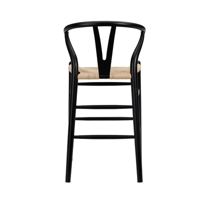 26" Natural And Black Rush And Solid Wood Counter Height Bar Chair HomeRoots