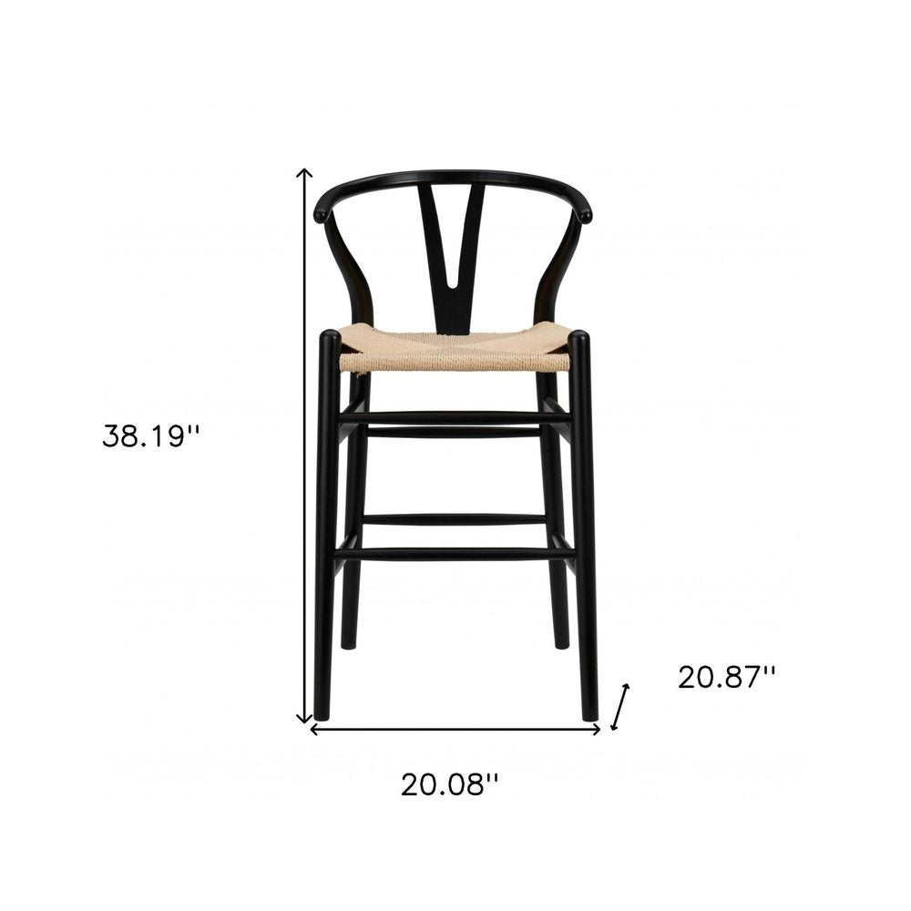 26" Natural And Black Rush And Solid Wood Counter Height Bar Chair HomeRoots