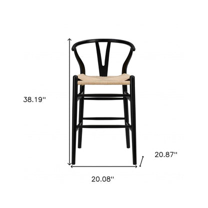 26" Natural And Black Rush And Solid Wood Counter Height Bar Chair HomeRoots