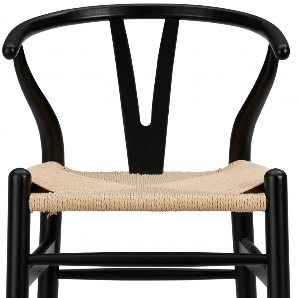 26" Natural And Black Rush And Solid Wood Counter Height Bar Chair HomeRoots