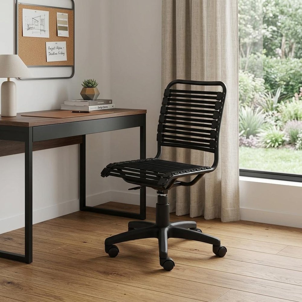 Black Adjustable Swivel Bungee Rolling Office Chair HomeRoots