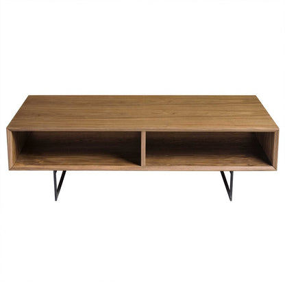 47" Brown and Black Wood And Metal Sled Coffee Table With Two Shelves HomeRoots