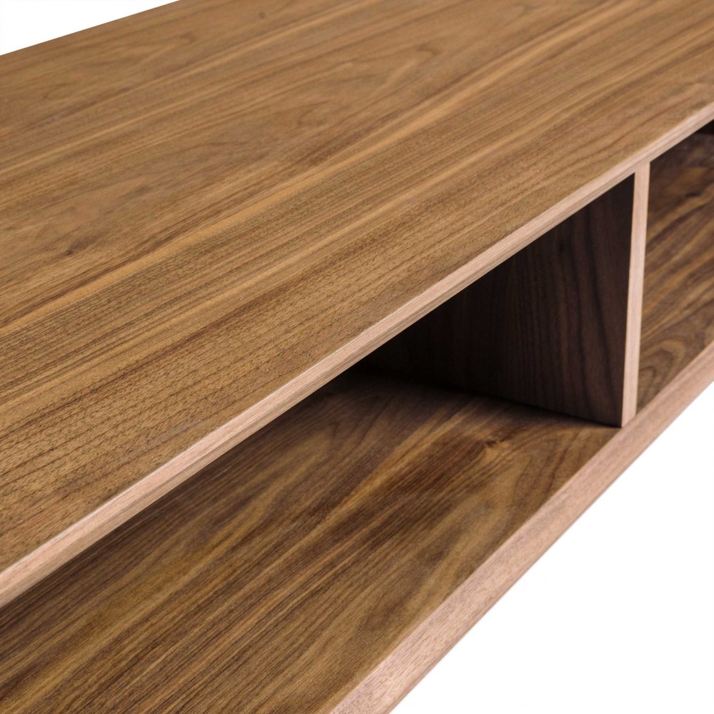 47" Brown and Black Wood And Metal Sled Coffee Table With Two Shelves HomeRoots