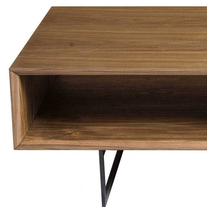 47" Brown and Black Wood And Metal Sled Coffee Table With Two Shelves HomeRoots