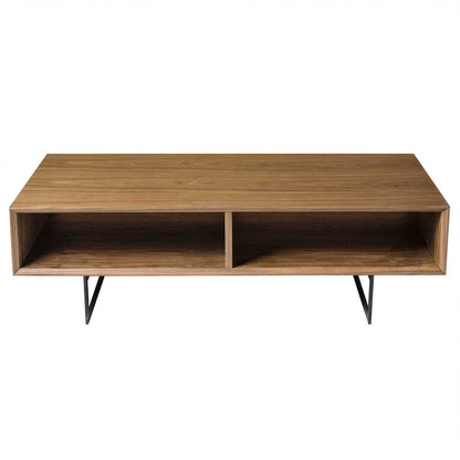 47" Brown and Black Wood And Metal Sled Coffee Table With Two Shelves HomeRoots