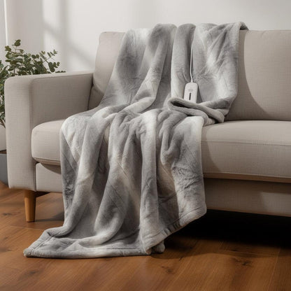 50" X 60" Gray And White Heated Electric Striped Throw Blanket HomeRoots