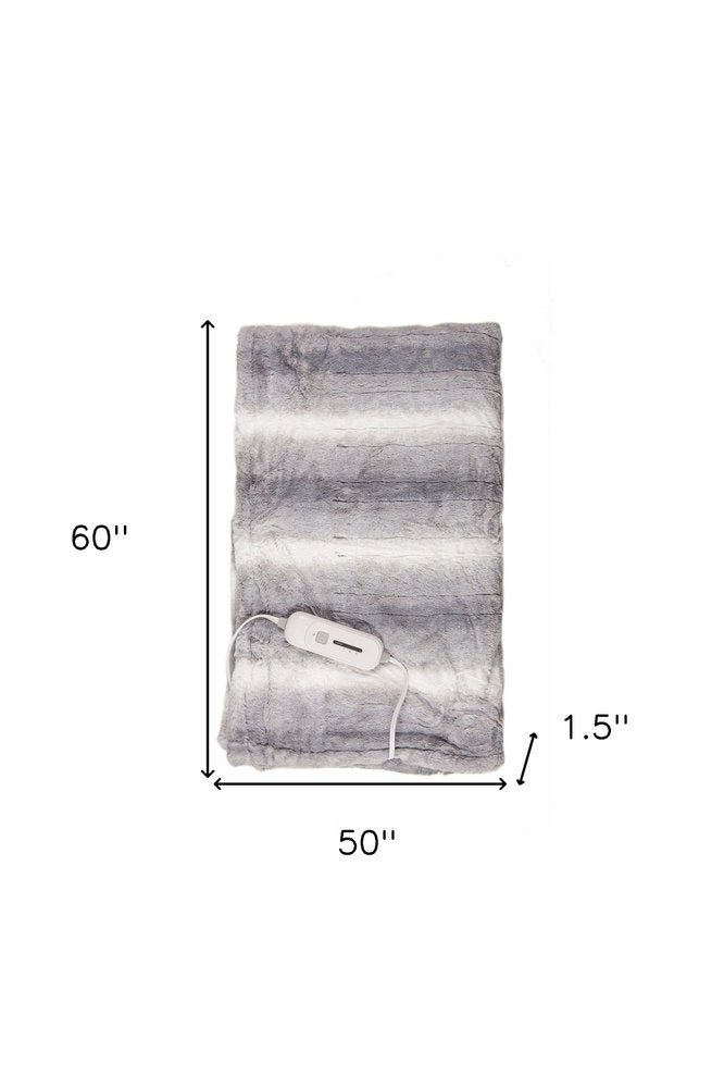 50" X 60" Gray And White Heated Electric Striped Throw Blanket HomeRoots