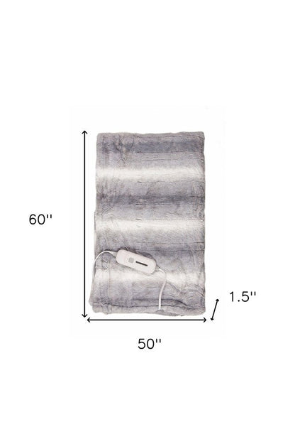 50" X 60" Gray And White Heated Electric Striped Throw Blanket HomeRoots