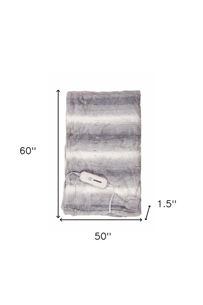 50" X 60" Gray And White Heated Electric Striped Throw Blanket HomeRoots