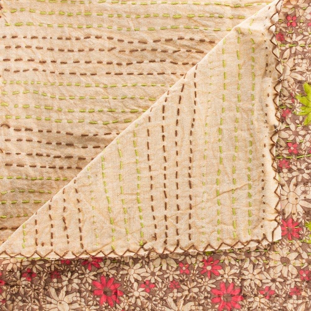 50" X 70" Orange Blue and Yellow Cotton Kantha Patchwork with Embroidery HomeRoots