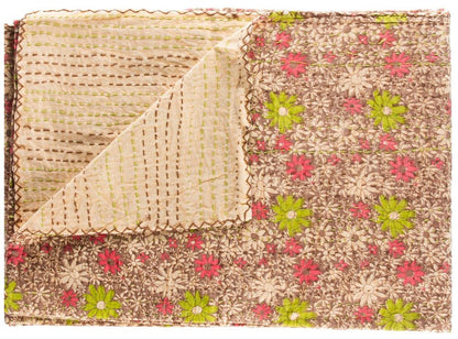 50" X 70" Orange Blue and Yellow Cotton Kantha Patchwork with Embroidery HomeRoots