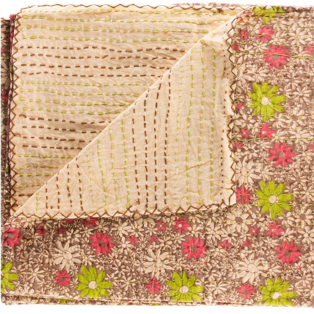 50" X 70" Orange Blue and Yellow Cotton Kantha Patchwork with Embroidery HomeRoots