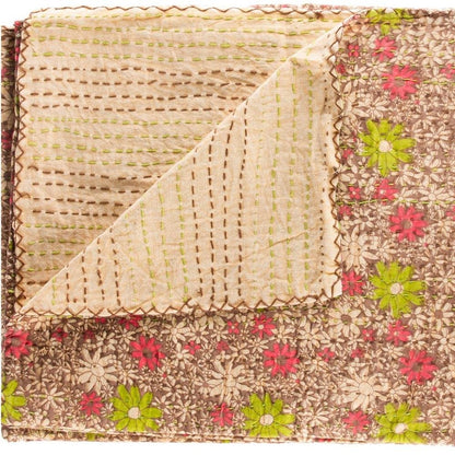 50" X 70" Orange Blue and Yellow Cotton Kantha Patchwork with Embroidery HomeRoots
