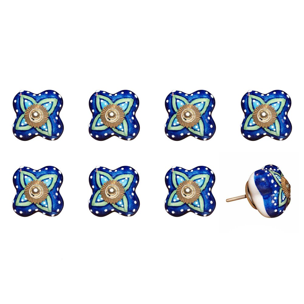 Set of Eight Blue And Green Floral Ceramic Drawer Pull Knobs HomeRoots