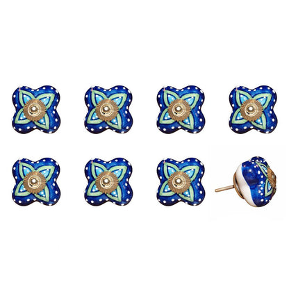 Set of Eight Blue And Green Floral Ceramic Drawer Pull Knobs HomeRoots