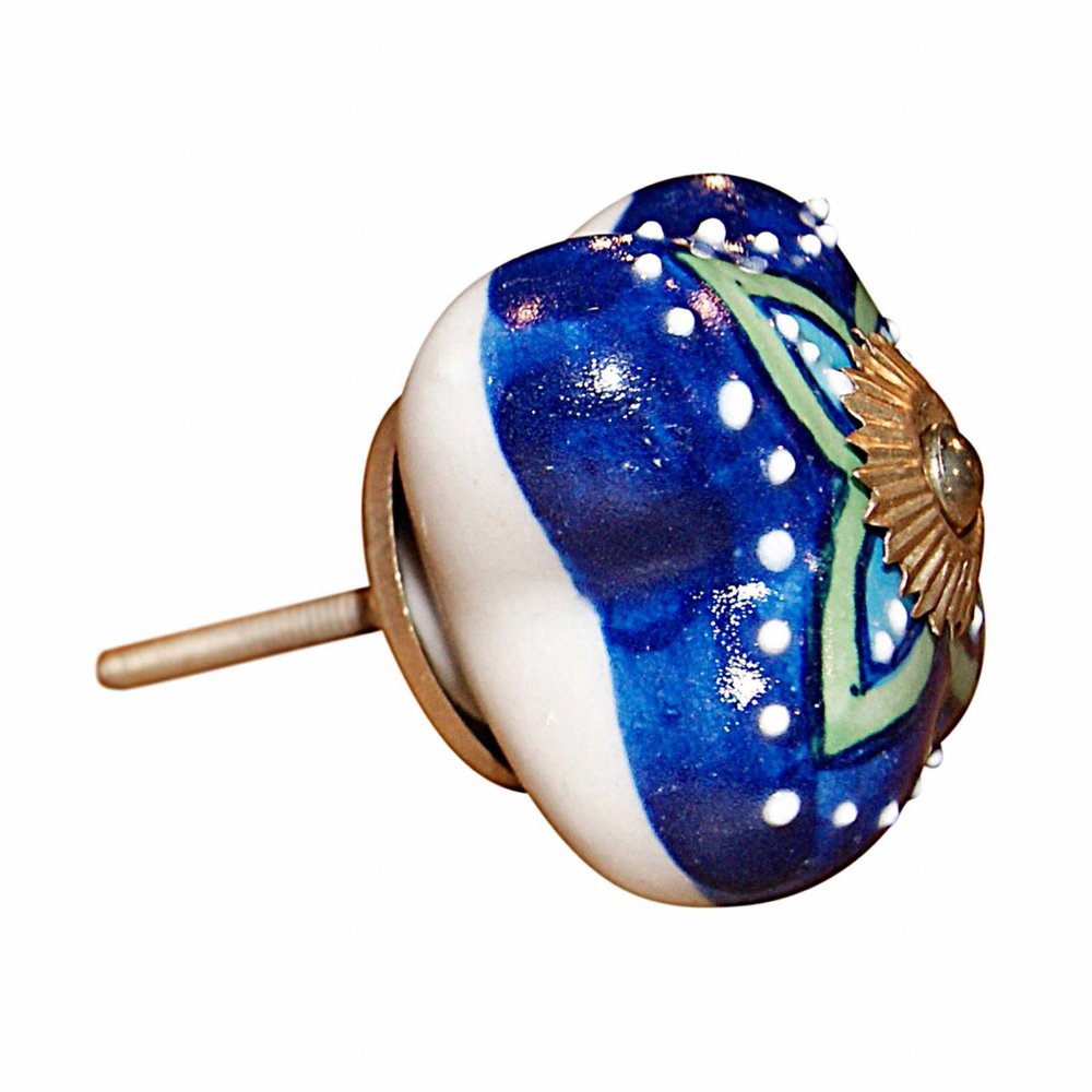 Set of Eight Blue And Green Floral Ceramic Drawer Pull Knobs HomeRoots