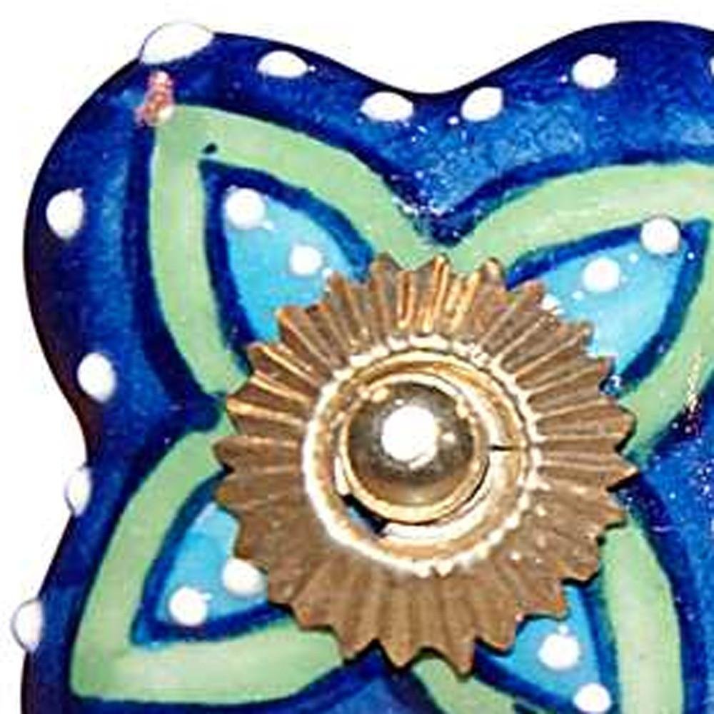 Set of Eight Blue And Green Floral Ceramic Drawer Pull Knobs HomeRoots
