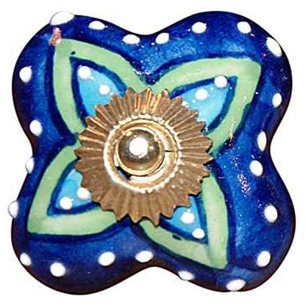 Set of Eight Blue And Green Floral Ceramic Drawer Pull Knobs HomeRoots
