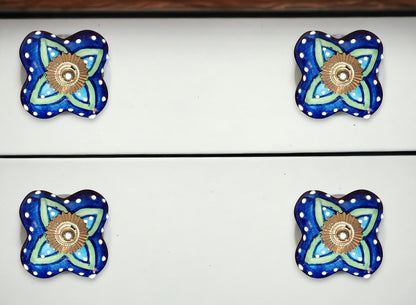 Set of Eight Blue And Green Floral Ceramic Drawer Pull Knobs HomeRoots
