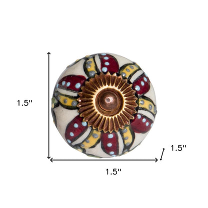 Set of Eight Red And Yellow Botanical Ceramic Drawer Pull Knobs HomeRoots