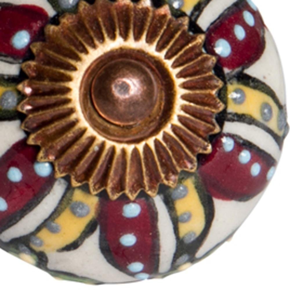 Set of Eight Red And Yellow Botanical Ceramic Drawer Pull Knobs HomeRoots