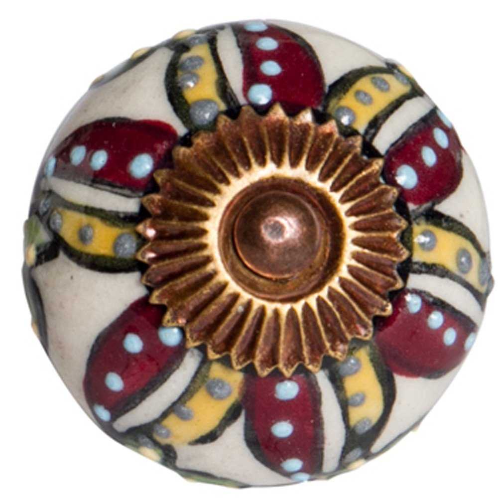 Set of Eight Red And Yellow Botanical Ceramic Drawer Pull Knobs HomeRoots