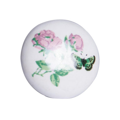 Set of Twelve Pink White And Green Floral Ceramic Drawer Pull Knobs HomeRoots