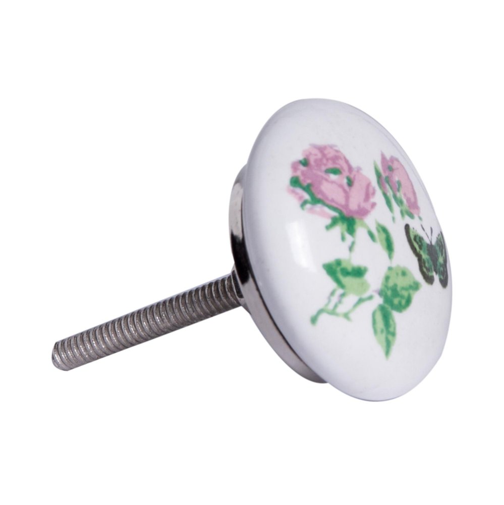 Set of Twelve Pink White And Green Floral Ceramic Drawer Pull Knobs HomeRoots