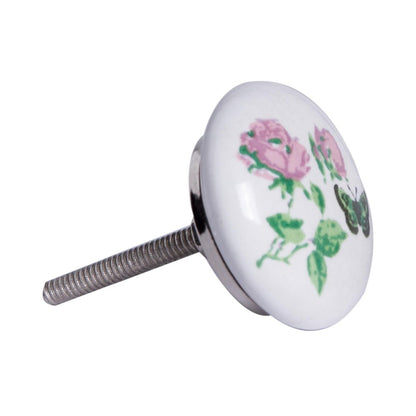 Set of Twelve Pink White And Green Floral Ceramic Drawer Pull Knobs HomeRoots