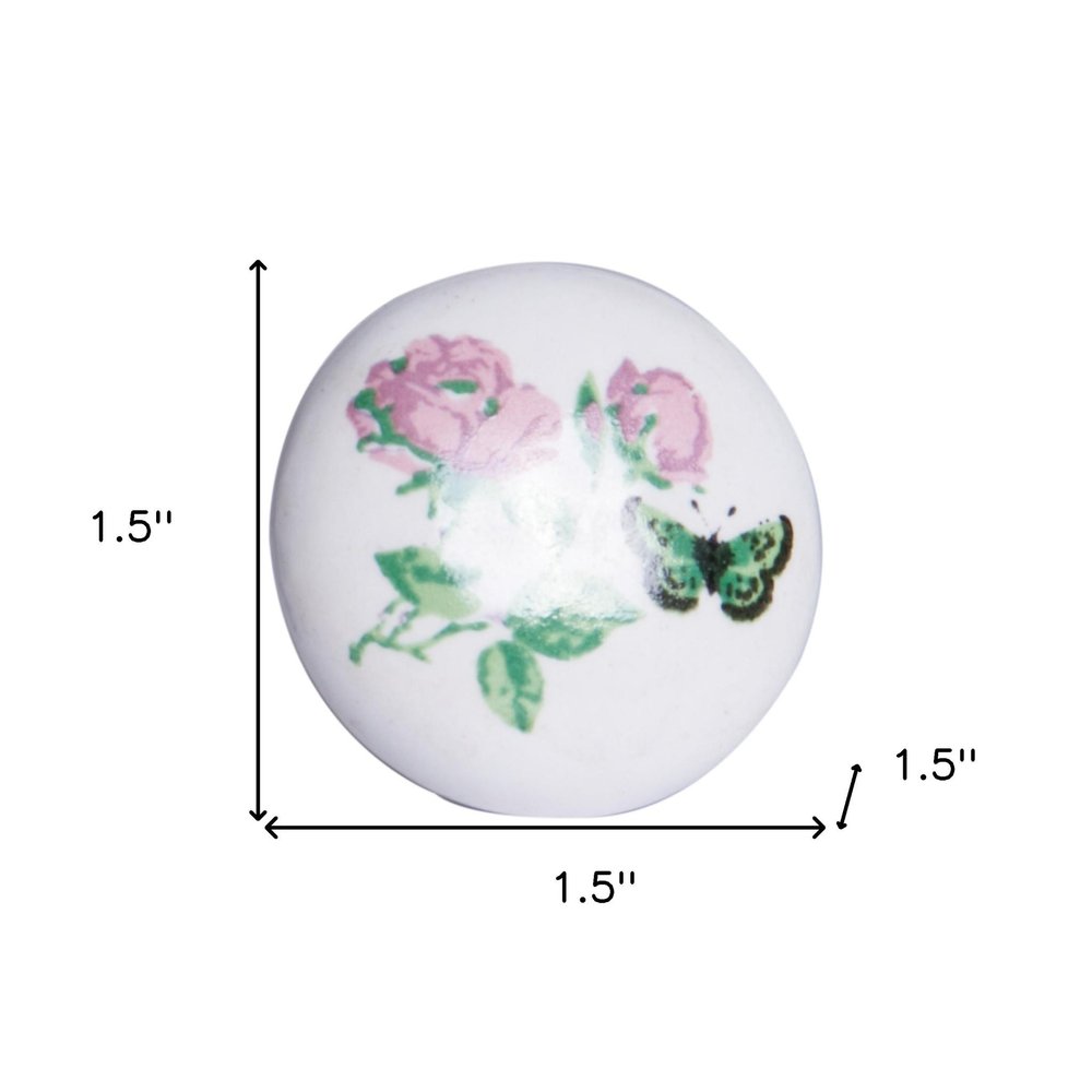 Set of Twelve Pink White And Green Floral Ceramic Drawer Pull Knobs HomeRoots