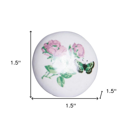 Set of Twelve Pink White And Green Floral Ceramic Drawer Pull Knobs HomeRoots