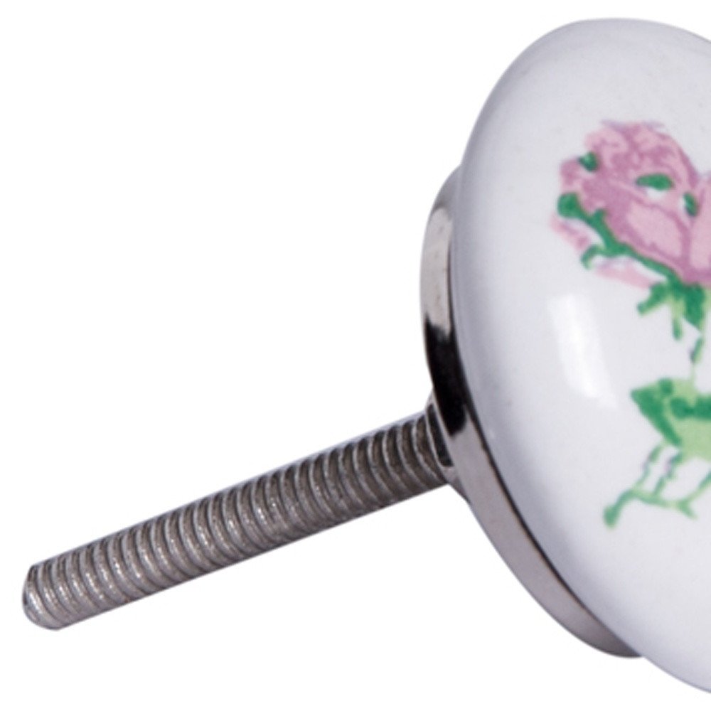 Set of Twelve Pink White And Green Floral Ceramic Drawer Pull Knobs HomeRoots
