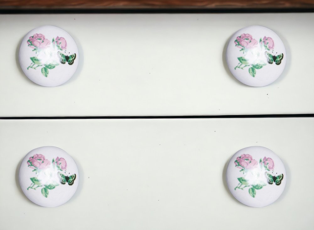 Set of Twelve Pink White And Green Floral Ceramic Drawer Pull Knobs HomeRoots