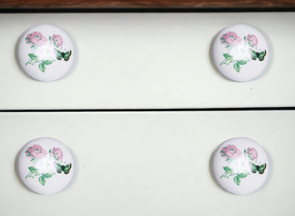 Set of Twelve Pink White And Green Floral Ceramic Drawer Pull Knobs HomeRoots