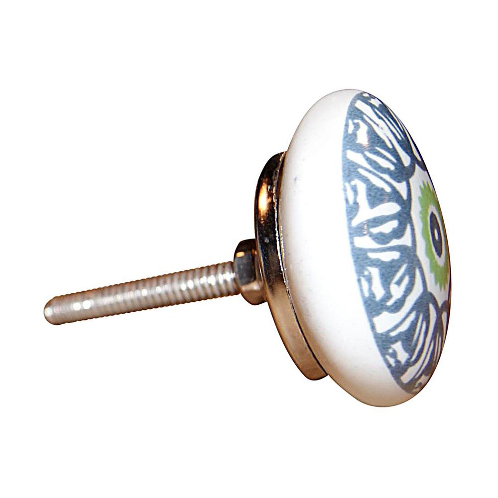Set of Twelve White And Light Blue Metal And Ceramic Drawer Pull Knobs HomeRoots