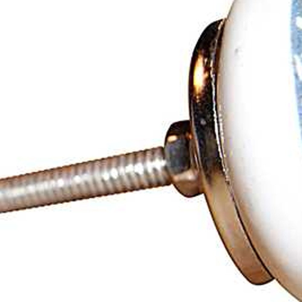 Set of Twelve White And Light Blue Metal And Ceramic Drawer Pull Knobs HomeRoots
